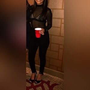 Black sheer long sleeve romper jumpsuit